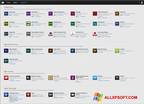 Screenshot Adobe Creative Cloud per Windows XP