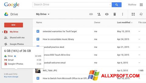 Screenshot Google Drive per Windows XP