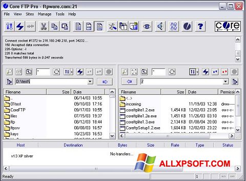 Screenshot Core FTP per Windows XP
