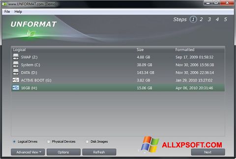 Screenshot UNFORMAT per Windows XP