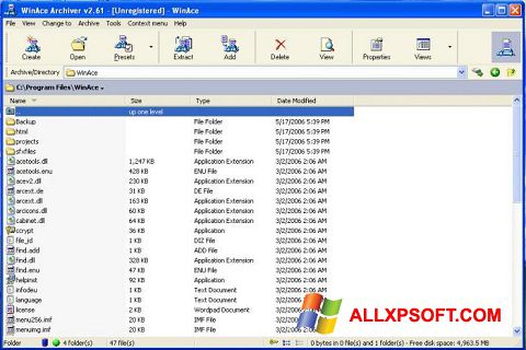 Screenshot WinAce per Windows XP