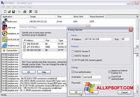 Screenshot Proxifier per Windows XP