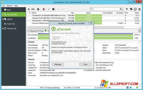 Screenshot uTorrent Pro per Windows XP