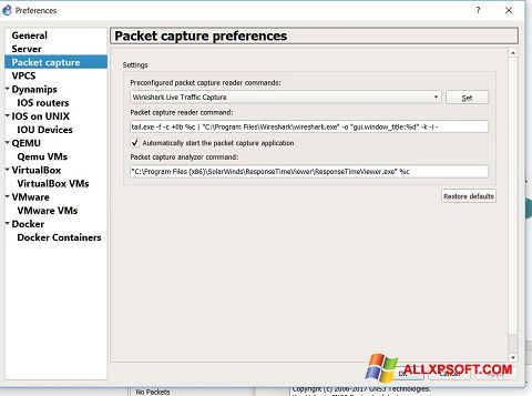 Screenshot Wireshark per Windows XP