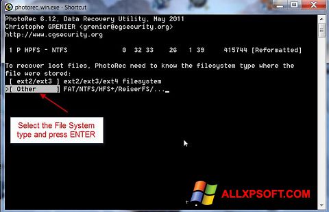 Screenshot PhotoRec per Windows XP