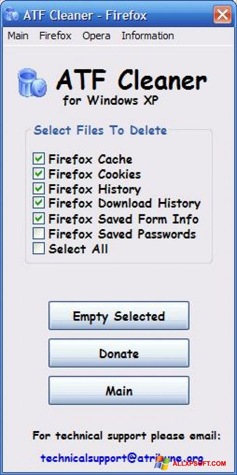 Screenshot ATF Cleaner per Windows XP