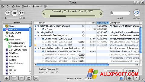 Screenshot iTunes per Windows XP