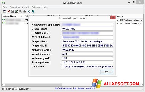 Screenshot WirelessKeyView per Windows XP