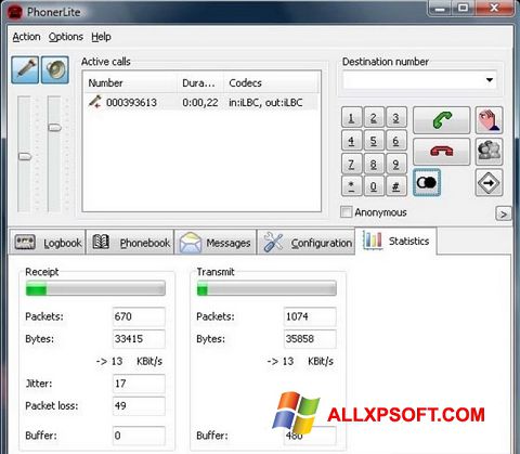 Screenshot PhonerLite per Windows XP