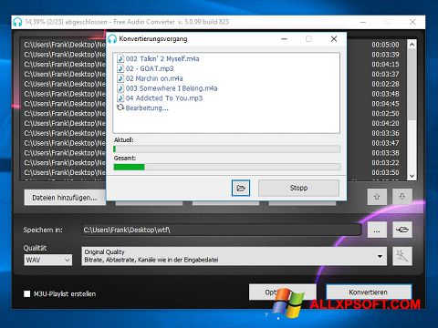 Screenshot Free Audio Converter per Windows XP