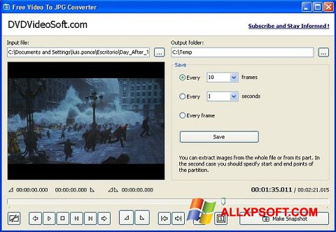 Screenshot Free Video to JPG Converter per Windows XP