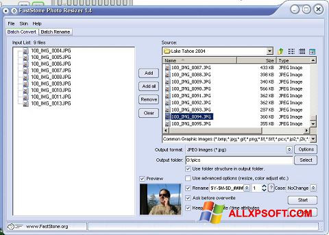 Screenshot FastStone Photo Resizer per Windows XP