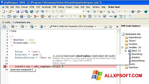 Screenshot phpDesigner per Windows XP