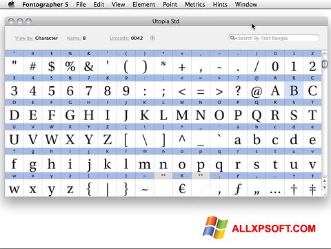 Screenshot Fontographer per Windows XP