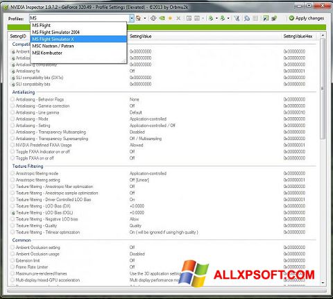 Screenshot NVIDIA Inspector per Windows XP
