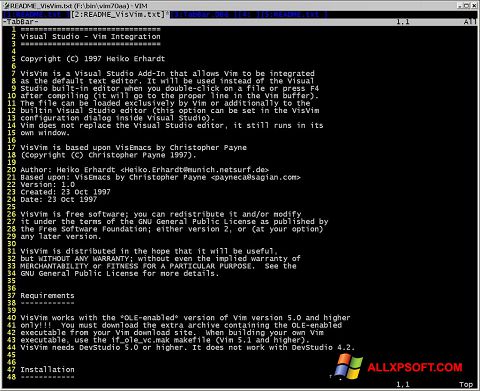 Screenshot Vim per Windows XP