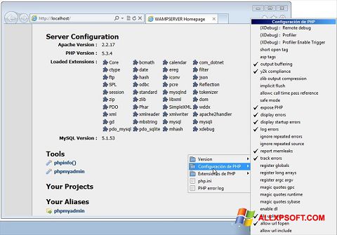 Screenshot WampServer per Windows XP