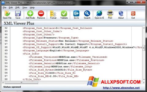 Screenshot XML Viewer per Windows XP