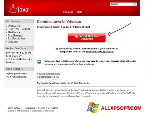Screenshot Java per Windows XP