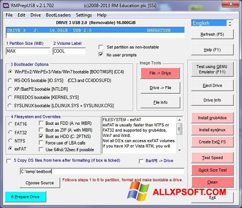 Screenshot RMPrepUSB per Windows XP