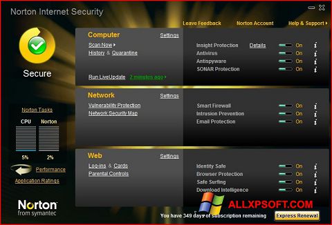 Screenshot Norton Internet Security per Windows XP