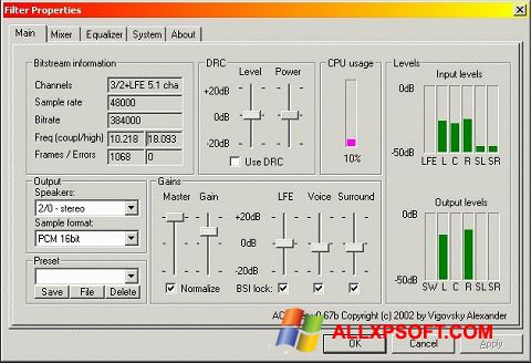 Screenshot AC3 Codec per Windows XP