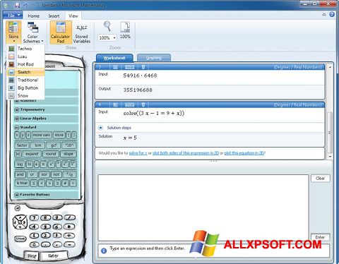 Screenshot Microsoft Mathematics per Windows XP