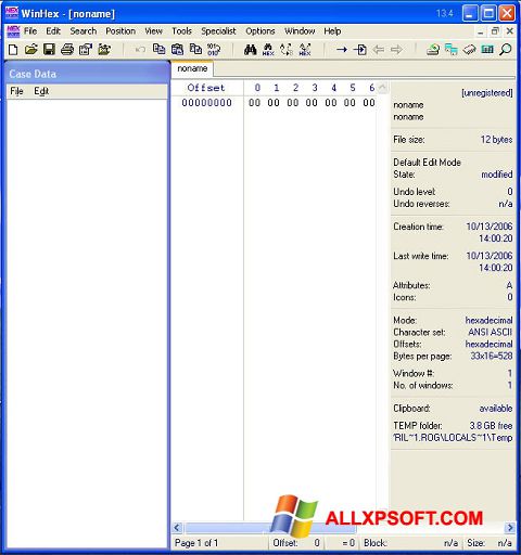 Screenshot WinHex per Windows XP