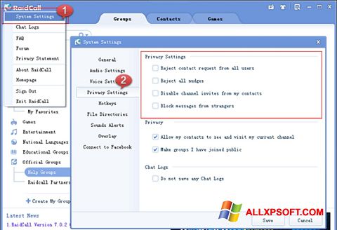 Screenshot RaidCall per Windows XP