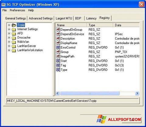 Screenshot TCP Optimizer per Windows XP