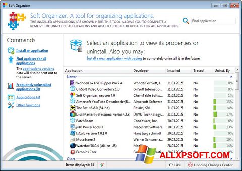 Screenshot Soft Organizer per Windows XP